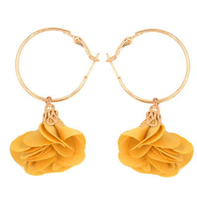 

Golden Circle Yarn Fabric Cloth Flower Handmade Craft Hanging Dangle Drop Earrings For Womens Ladies Statement Jewelry