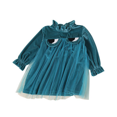 

Spring Kids Girls Casual Long Sleeve Big Eyes Design Dress Costume Baby Children Cotton Mesh Dresses