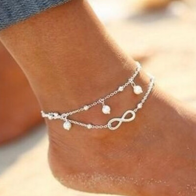 

Selling Pearl 8 Words Anklet Ornaments Manual Bead Double-deck Bracelet