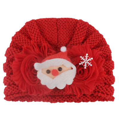 

2020 New Christmas Children Beanie Hat Headwear Baby Shabby Flower Bonding Turbans Cap Creative Cartoon