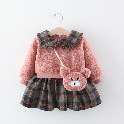 

2pcs Girls winter plaid dress thick baby sweater baby fashion autumn winter girls sweet princess dress for 6M-3Y