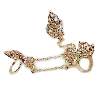 

European&American Fashion Jewelry Female Minimalist Fine Jewelry Diamond Jewelry Luxury Hollow Leaves Ring Ring Female Joints