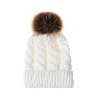 

Winter Warm Women Knitted Crochet Wool Hat Hair Ball Earmuffs Caps Infant Toddler Kid Cute Hairball Beanie Cap