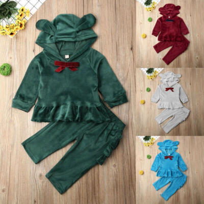 

Toddler Kids Baby Girl Velvet Ruffle Sweatshirt Tops Long Pants Outfits Clothes