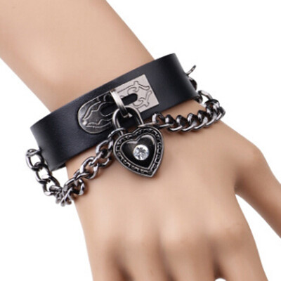 

New General Couple Bracelet Heart-shaped Lock Pendant Rivet Genuine Leather DIY Hand Chain