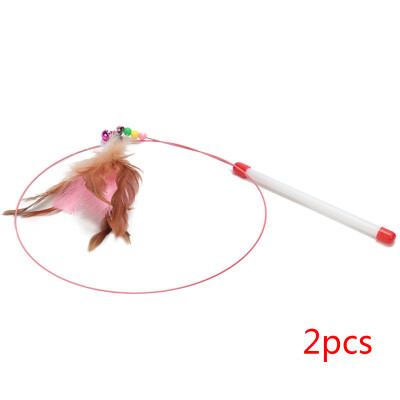 

2pcs Steel Wire Pet Stick Feather Funny Pet Playing Jumping Toys Plastic Hand Pole Pet Supplies