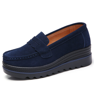 

LZJ 2019 Spring women flats shoes platform sneakers shoes leather suede casual shoes slip on flats heels creepers moccasins 3088