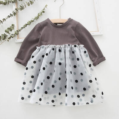 

New Spring Autumn Casual Fashion Baby Girl Polka Dot Printing Long Sleeve Princess Dress 3 Colors