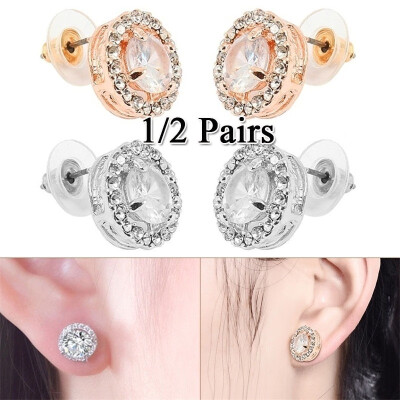 

12 Pairs Individual Round Diamond Stud Earrings Silver Round Stud Earrings Rosegold Filled Stud Earrings