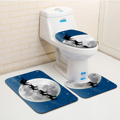 

〖Follure〗3PCS Fancy Santa Toilet Seat Cover&Rug Bathroom Set Christmas Decor