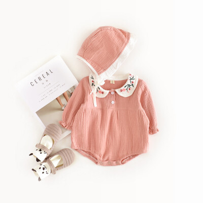 

Baby Cute Embroidery Newborn Girl Bodysuit Infant cotton jumpsuit Hats Long Sleeve Toddler Kids Clothing Sets