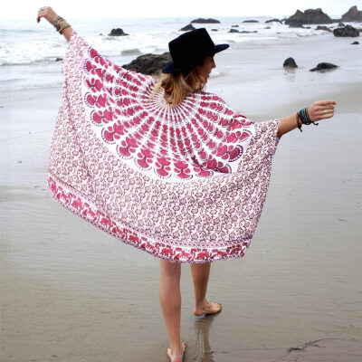 

Fashion Women Chiffon Beach Kimono Vintage Mandala Floral Printed Bikini Cover Up Boho Bathing Outwear Jacket BlueRose