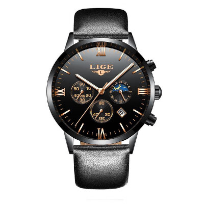 

LIGE 9831 Men Watch Quartz Business Simple Wristwatch Calendar Date Hour Minute Second Display Timer 3ATM Waterproof Fashion Casua