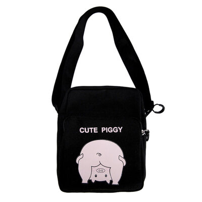 

Casual Women Cute Cartoon Pig Canvas Zipper Square Small Crossbody Shoulder Bag