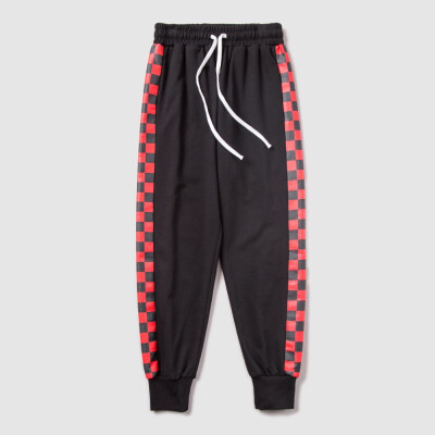 

Unisex Boys&Girls Ribbed Cuffs Black Jogger Drawstring Waistband&Elastic Plaid Active Sweat-Pants