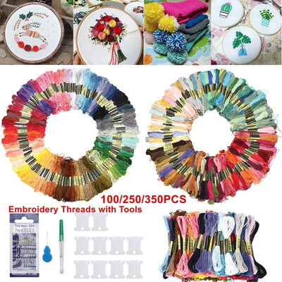 

Willstar 100250350PCS Embroidery Thread Hand Cross Stitch Floss Sewing Skeins Craft Knitting with Punch Needles Sewing Set Tool