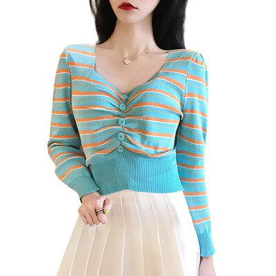 

Sweater Women Retro V Neck Twisted Jumpers Autumn Pullovers Casual Tops Long Sleeve Knitted Sweaters Korean Pullover