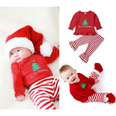 

US Baby Girl My 1st First Christmas Outfit Ruffle T-shirt Tops Pants Xmas Set