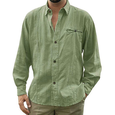 

Toponeto Fashion Mens Casual Turn-down Collar Button Solid Beach Long Sleeve Top Blouse