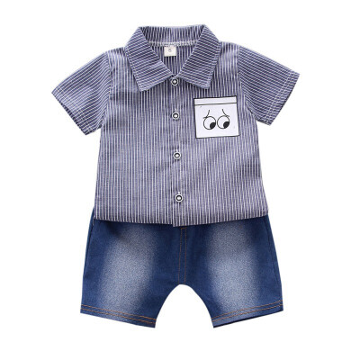 

Summer Baby Boys Clothes Short Sleeve Cartoon Striped Print Tops Blouse T-shirtShorts Casual Outfits Sets