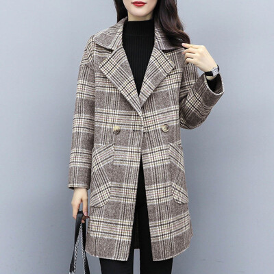 

Toponeto Women Work Plaid Vintage Winter Office Long Sleeve Button Woolen Jacket Coat