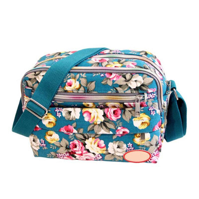 

Fashion Women Floral Printed Multi Pockets Zipper Crossbody Shoulder Canvas Bag