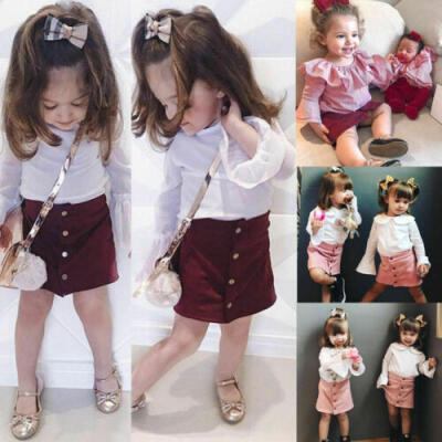 

UK Infant Baby Girl A-line Dress Solid Button Skirt Party Wedding Princess Dress