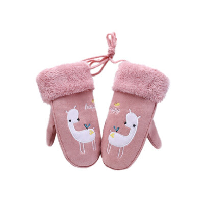

Children Lovely Cartoon Bear Suede Leather Mittens BoysGirls Winter Plus Plush Thick Warm Print Sheep Sports Play Glove