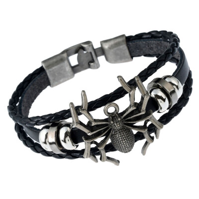 

Handmade Retro Genuine Leather Woven Skull Charm Bracelet Men Vintage Braided Bracelets Bangles Jewelry