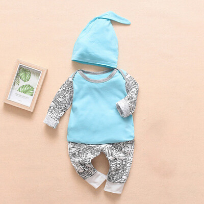 

Spring Autumn Casual Baby Printing Long Sleeve Top And Trousers And Hat Kids Three-piece Outfit Set