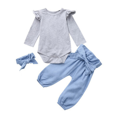 

Newborn Baby Girl Clothes Set Gray Baby Jumpsuits Blue Pants Fashion Baby Girl Rompers New Year Spring Girls Clothing Set