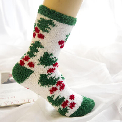 

1 Pair Ladies Cute Santa Coral Fleece Wool Christmas Thick Warm Fluffy Winter Floor Socks Free Size