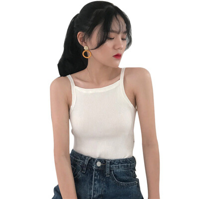

Korean Summer Top Women Spaghetti Strap Striped Halter Knitted Camisole Womens clothes 2019