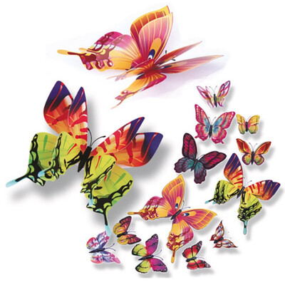 

12pscset 3D double layer solid butterfly wall stickers Colorful bedroom living room home tv background decoration stickers