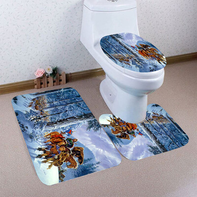 

〖Follure〗3PCS Christmas Bathroom Non-Slip Pedestal Rug Lid Toilet Cover Bath Mat Set