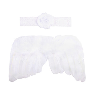 

Newborn Baby Angel Feather Wing With Lace Flower Headband Set Photo Props Outfit Costume