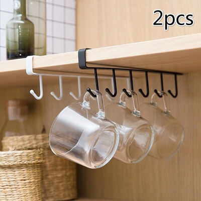 

Premium 21pcs Metal 6 Hook Under Shelf Mug Cup Cupboard Kitchen Organiser Hanging Rack Holder