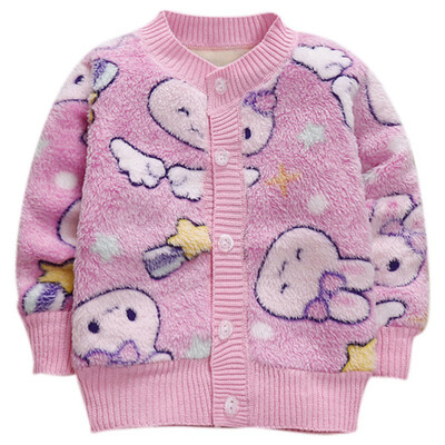 

Children Autumn Cardigan Clothes Cute Cartoon Print Plus Velvet Thickening Warm Long Sleeves Coats Kids Boys Girls Sweater Coats