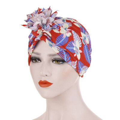 

4 Colors Muslim Women Flower Print Turban Hijab Cap Cancer Chemo Hat Head Scarf