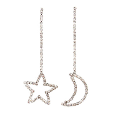 

Asymmetrical Moon Star Studs Earrings For Women New Punk Rhinestone Chain Post Earrings Fashion Jewelry Pendientes Cute Earrings