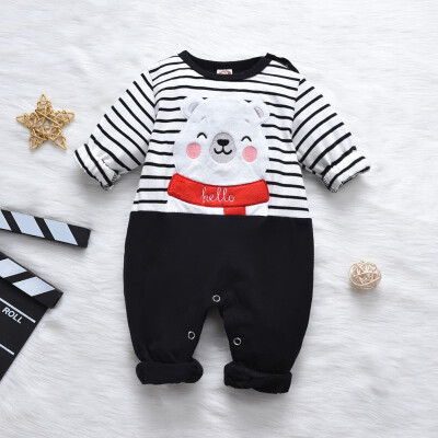 

Baby Clothes 0-18M New Autumn Infant Baby Girls Boys Long Sleeve Cartoon Striped Print Rompers Kids Casual Jumpsuit