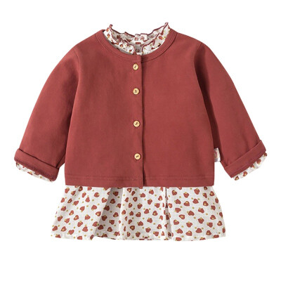 

Spring Casual Baby Girls Heart Print Long Sleeve Princess Dress Cotton Knitted Coat Kids Toddler Casual Outfits Set