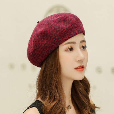 

Autumn&Winter New Womens Thickening&Warming Wool Beret Water Wave Pattern Fashion Korean Printers Cap Pumpkin Cap