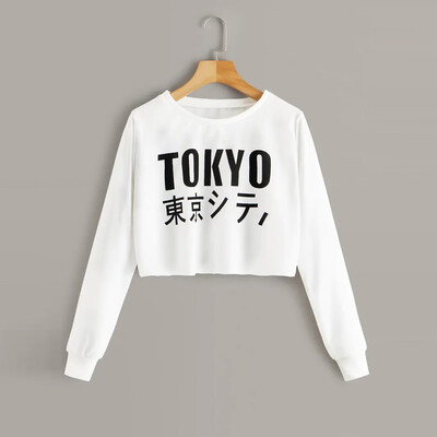 

Tailored Women Autumn O Neck Long Sleeve Letter Print Crop Sweatshirt Casual Blouse Tops