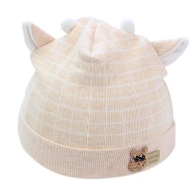 

Baby fetal cap spring new baby solid color plaid head cap cotton soft two ear infant hat for 1-6M