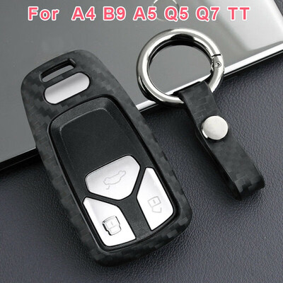 

For A5 Q5 Q7 TT Carbon Fiber Style Car Auto Key Case Cover Holder Keychain Ring