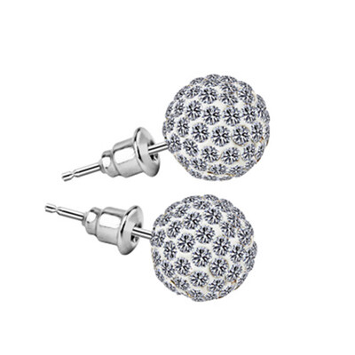 

Pave Disco Ball Genuine Stud Earrings High Quality 10mm 8mm 6mm Clear Austrian Rhinestone