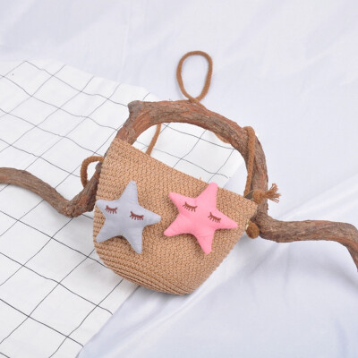 

1Pc Children Cute Five-pointed Star Design Cross-body Handbag Fashion Girls Kids Straw Shoulder Messenger Bag