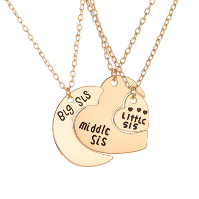 

Silver Gold Necklace For Big Sister Middle Sister Little Sister Heart Moon Charm Pendant Necklace Family Jewelry