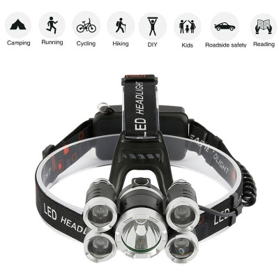 

New Head Torch Zoomable 4 Modes 5 LED Rotating USB Rechargeable Waterproof Head Torch for Fishing Hiking Camping